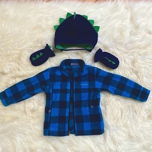 Boys Columbia full zip up jacket, 2T with 12-24 size hat and mittens